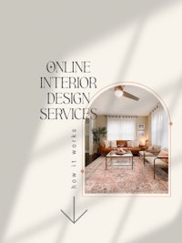 an image of a living room with the words online interior design services