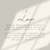 a poster with the words relax back and create a design board on your goals